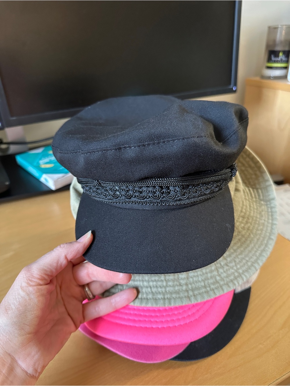 Black Women's Cadet Cap with Decorative Braid